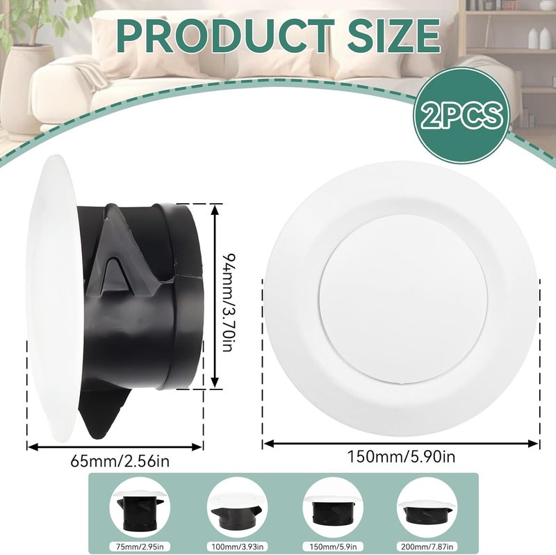 Frdhee 2PCS 4in Round Soffit Vents, White ABS Round Exhaust Air Vent Cover for Exhaust Fan, Inline Duct Fan, Dryer Vent, HVAC Ventilation, Attic & Home Venting (4in) - Image 2